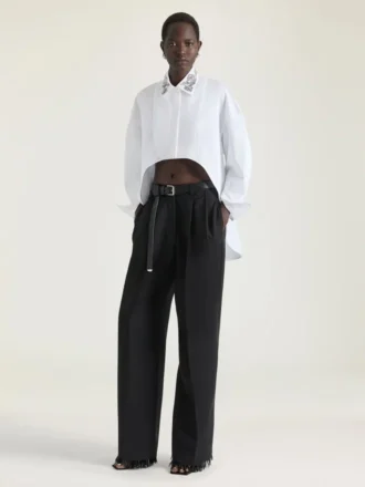 Asymmetric Shirt in Poplin with Sequins