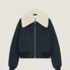 Bomber in Cotton with Shearling Collar