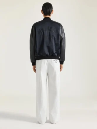 Bomber in Leather and Satin with Givenchy Paris Embroidery