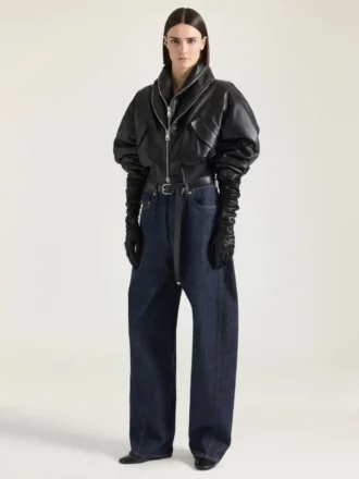 Bomber with Zipped Shawl Collar in Nappa Leather
