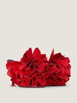 Boudoir Heeled Mules in Leather with Rose Petals