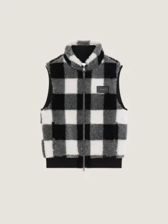 Checked Sleeveless Fleece Jacket