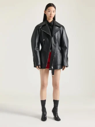 Cinched Biker Jacket in Leather