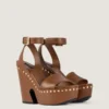 Clog Platform Sandals in Leather with Studs Detail