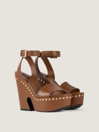 Clog Platform Sandals in Leather with Studs Detail