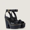 Clog Platform Sandals in Leather with Studs Detail