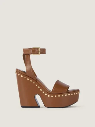 Clog Platform Sandals in Leather with Studs Detail