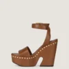 Clog Platform Sandals in Leather with Studs Detail