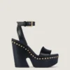 Clog Platform Sandals in Leather with Studs Detail