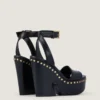 Clog Platform Sandals in Leather with Studs Detail