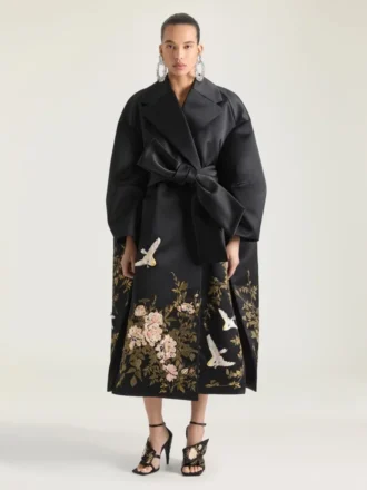 Cocoon Coat in Satin with Embroideries and Cape