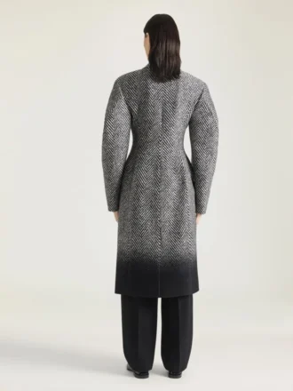 Cocoon Fitted Coat in Herringbone Jacquard Mixed Wool