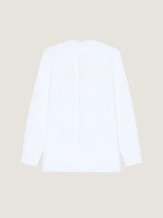 Collarless Tuxedo Shirt in Poplin