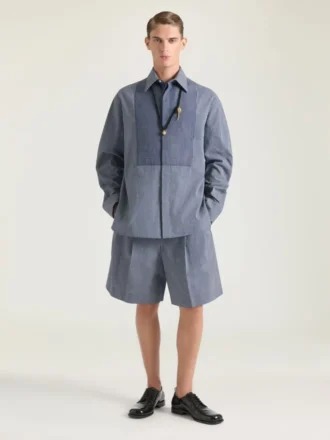 Couture Seam Checked Tuxedo Shirt in Cotton
