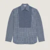 Couture Seam Checked Tuxedo Shirt in Cotton