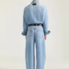 Couture Seam Overshirt in Light Blue Denim