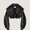 Cropped Bomber with Zipped Shawl Collar in Leather