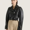 Cropped Cocoon Biker Jacket in Leather
