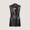 Double-Breasted Sleeveless Jacket in Leather