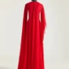 Draped Evening Dress in Chiffon with Cape