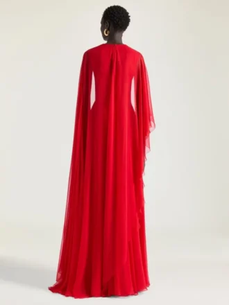 Draped Evening Dress in Chiffon with Cape