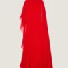 Draped Evening Dress in Chiffon with Cape