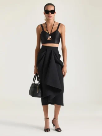 Draped Midi Skirt in Wool