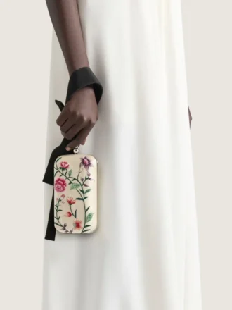 Evening Clutch with Floral Embroideries and Bow