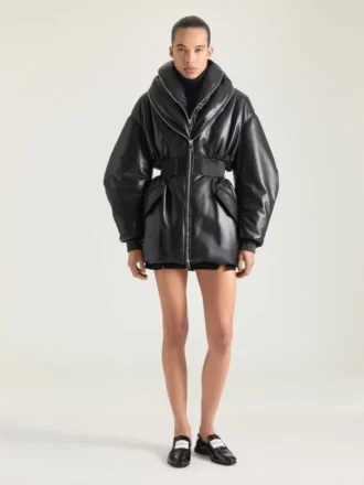 Hourglass Bomber with Zipped Shawl Collar in Leather