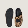 Label Flat Mules in Pony Effect Leather with Leopard Pattern