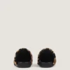 Label Flat Mules in Pony Effect Leather with Leopard Pattern