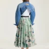 Long Circular Skirt in Poplin with Roses Print