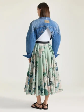 Long Circular Skirt in Poplin with Roses Print