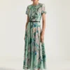 Long Dress in Viscose with Roses Print