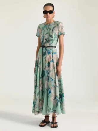 Long Dress in Viscose with Roses Print