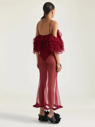 Long Ruffled Dress in Ultra-Fine Knit