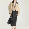 Cropped Peacoat with Leather Collar in Cotton and Wool