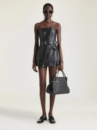 Mini Bustier Biker Dress in Leather