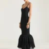 Open Back Ruffled Dress in Fine Rib