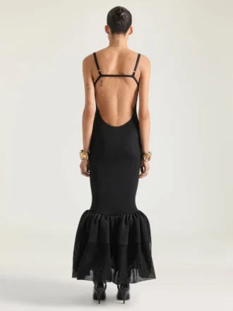 Open Back Ruffled Dress in Fine Rib