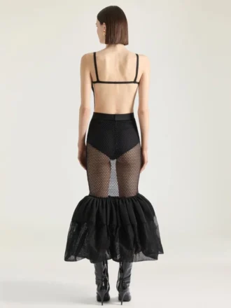 Open Back Ruffled Dress in Mesh