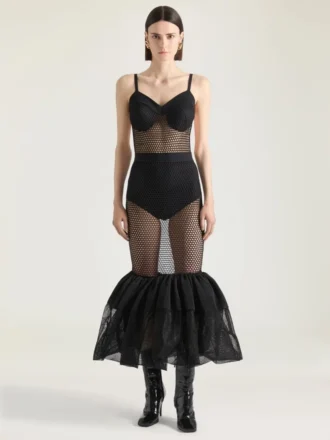 Open Back Ruffled Dress in Mesh