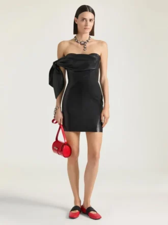 Mini Bustier Dress in Nappa Leather with Bow