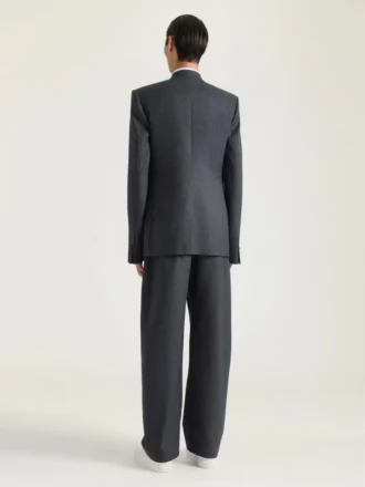 Single-Breasted Collarless Fitted Jacket in Flannel