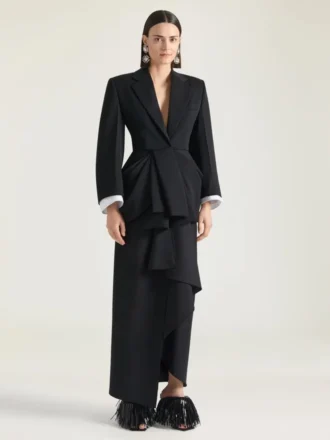 Single-Breasted Draped Jacket in Wool Grain De Poudre