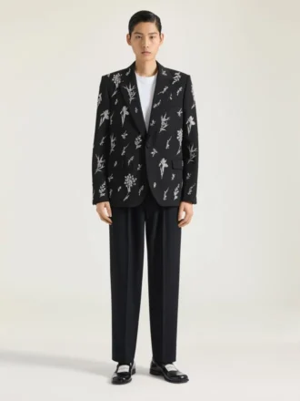 Single Breasted Jacket in Crystal Embroidered Wool