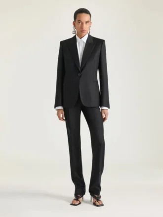 single breasted striped jacket in wool 1 330x440 - Striped Skinny Pants in Wool