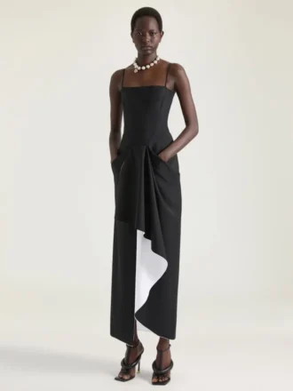 Sliced Long Wrapped Dress in Wool and Mohair