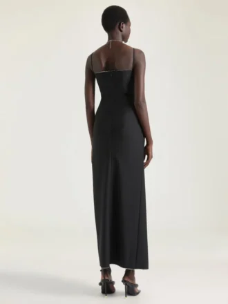 Sliced Long Wrapped Dress in Wool and Mohair