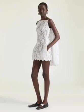 Sliced Mini Dress in Lace with Cape